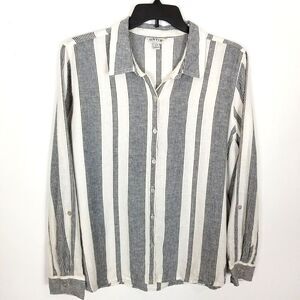 Orvis Women's Long Sleeve Linen Blend Top Blouse Size XL Striped White Blue